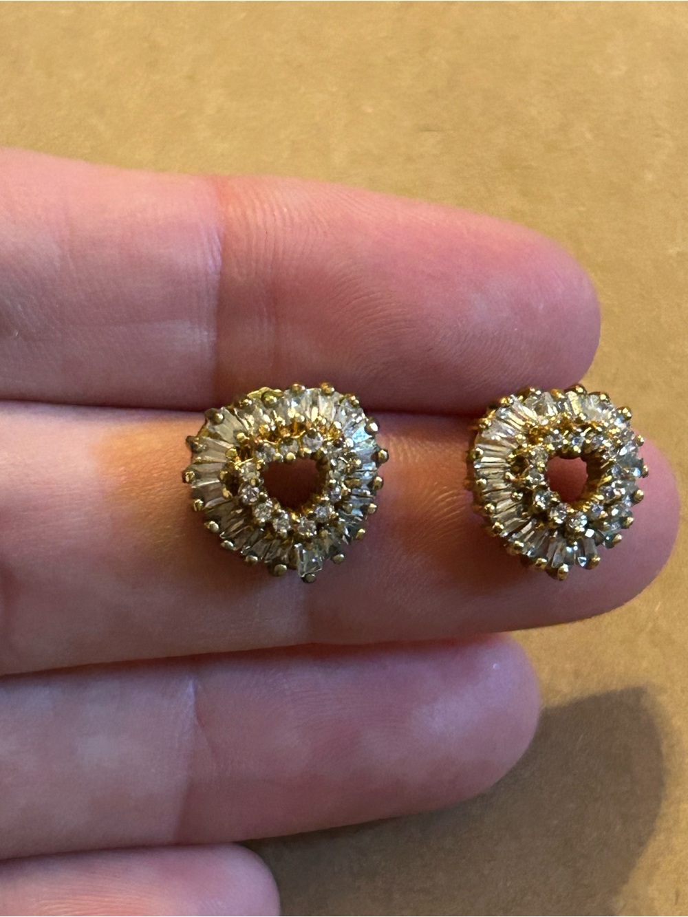 Vintage Silver 925 Heart Crystal Stud Earrings